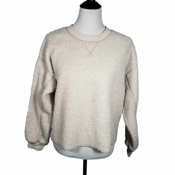 American Eagle Outfitters Size Small Slight Cropped Long Sleeve Cream Sherpa Top - Picture 1 of 7